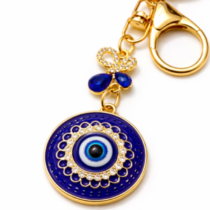Round Evil Eye Keychain – Gold Plated Blue Protection Charm