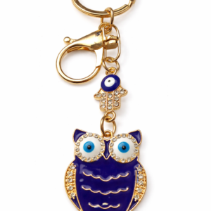 Owl Evil Eye Hamsa Keychain – Gold Plated Good Luck & Protection Charm