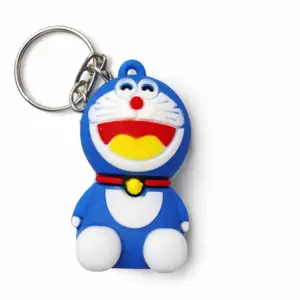 Cute Blue Cartoon Cat Silicone Keychain – Soft Rubber Keyring