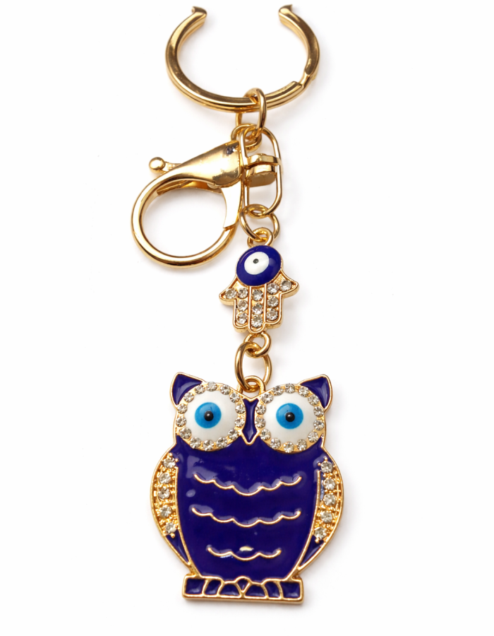 Owl Evil Eye Hamsa Keychain – Gold Plated Good Luck & Protection Charm