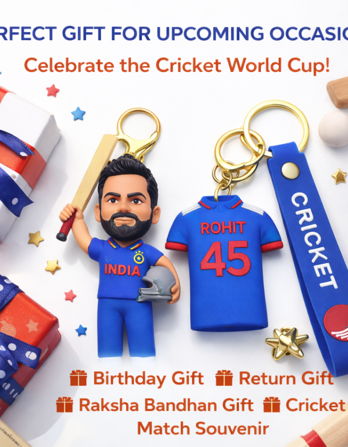 Cricket Player Cartoon PVC Keychain – Premium Sports Fan Keyring