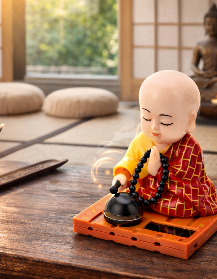 Solar Praying Monk Figurine – Moving Meditation Monk with Bell